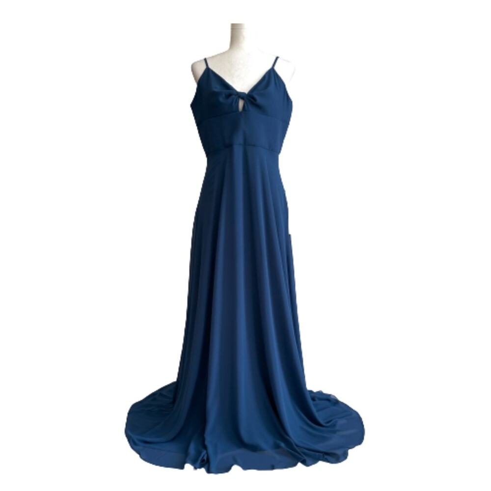 Dress The Population Dress Blue Cambria Knot Tie Bodice Formal Evening Large NEW - Picture 2 of 13